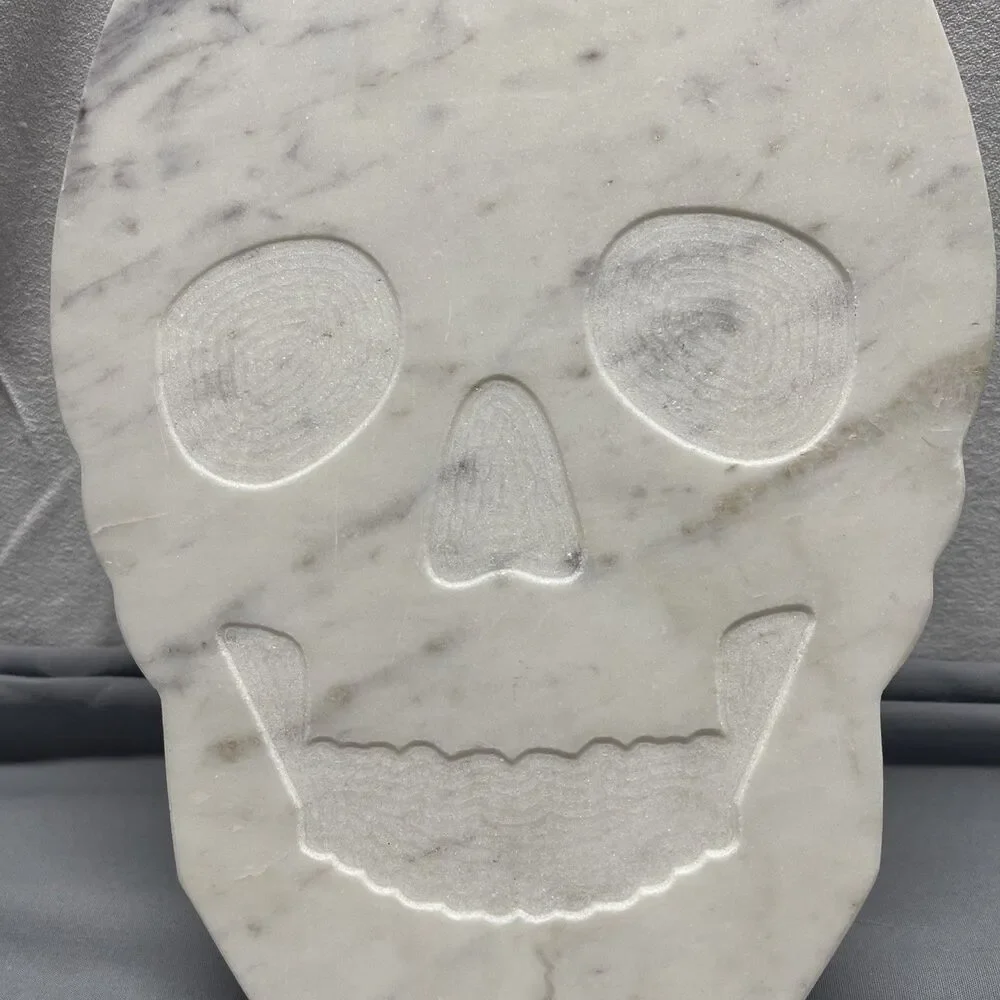 Marble Cheese Board Charcuterie Serving Tray White Skull Halloween Witch Goth